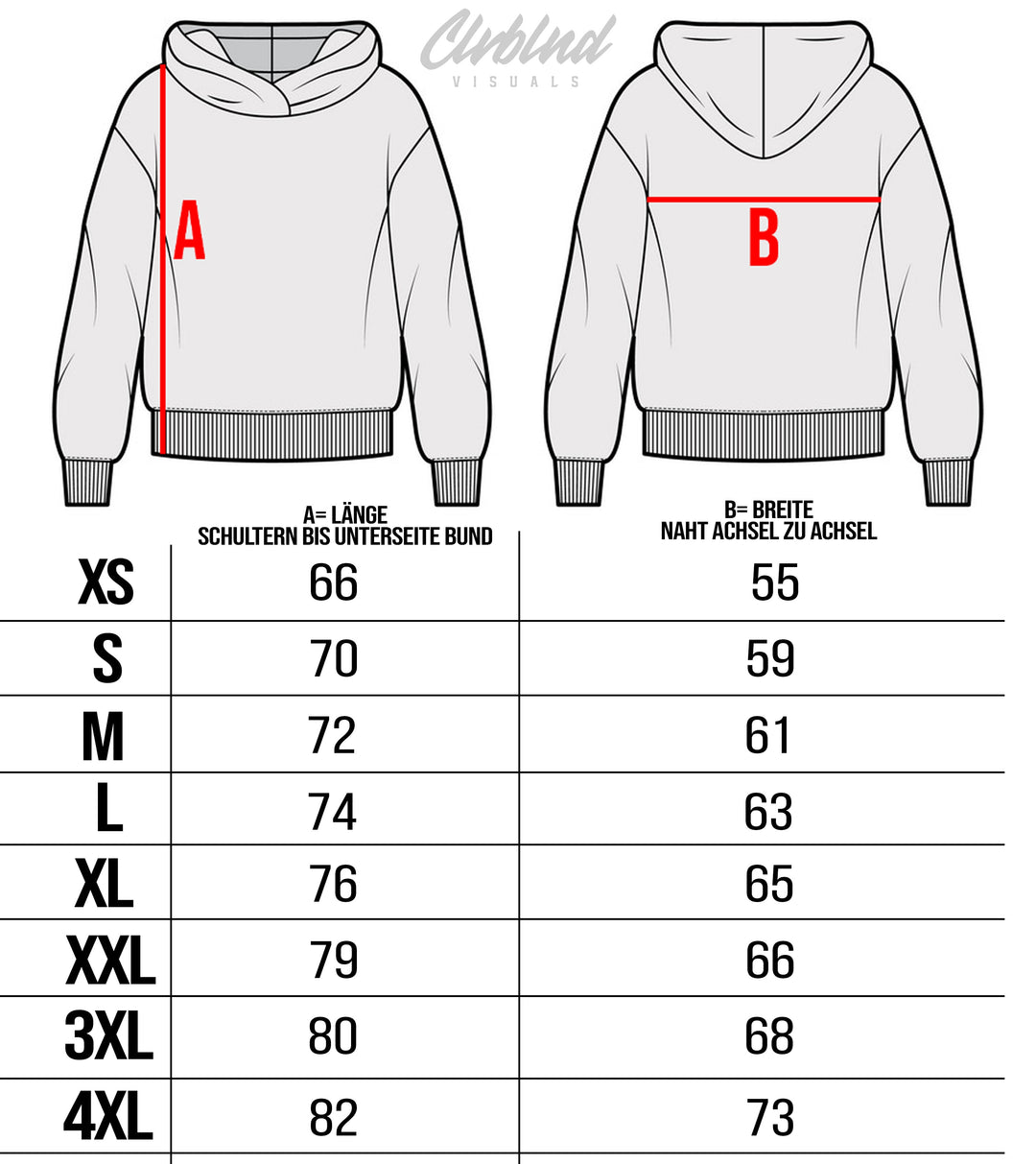 Größentabelle für Chasing Dreams Oversize Hoodie – Maße und Passformübersicht