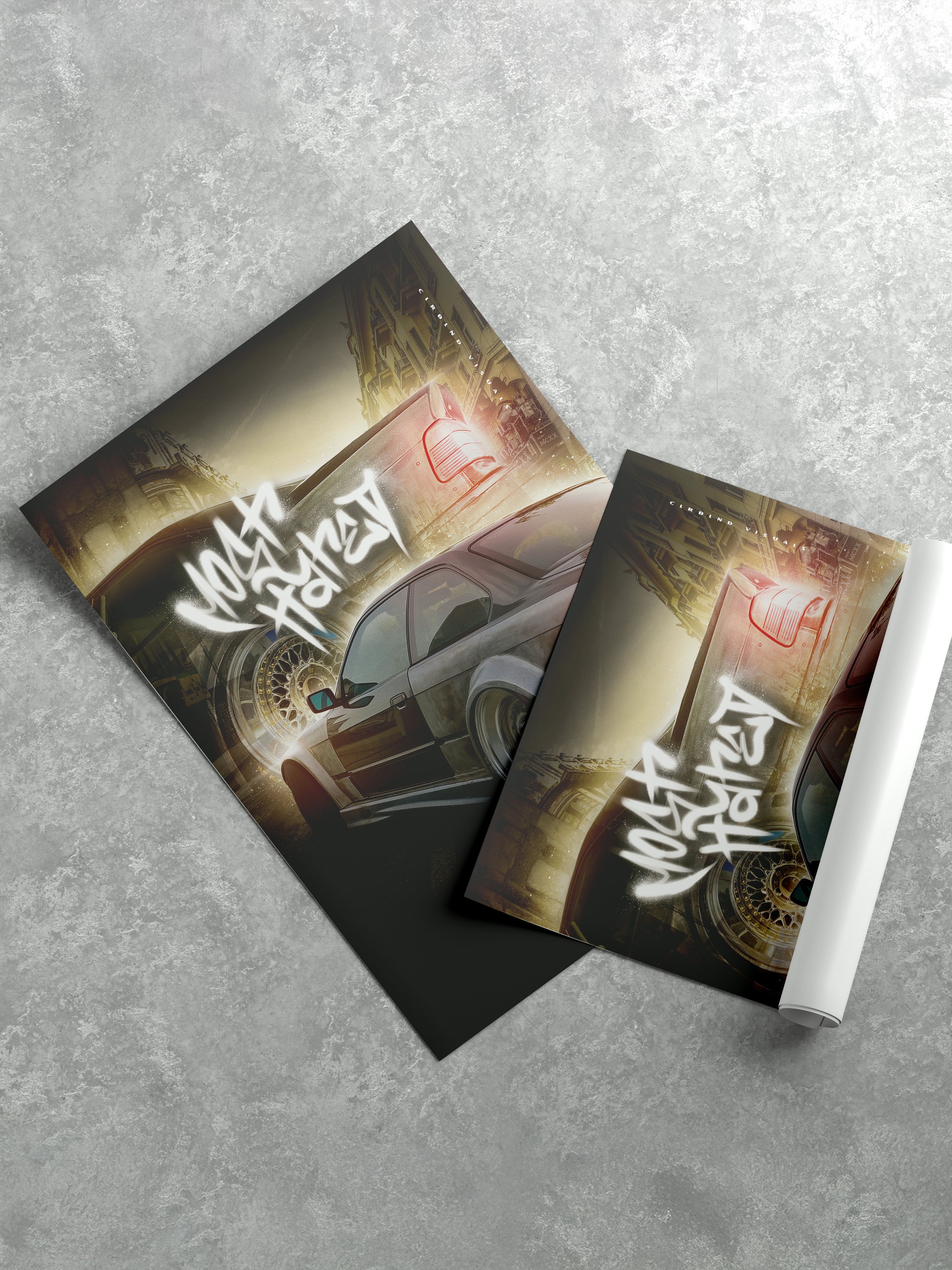 Most Hated BMW E36 GTR Poster in 70×100 cm mit 300 g Qualitätsdruck in matt, hochwertige Papierstruktur, gerollt und flach dargestellt, ohne Rahmen