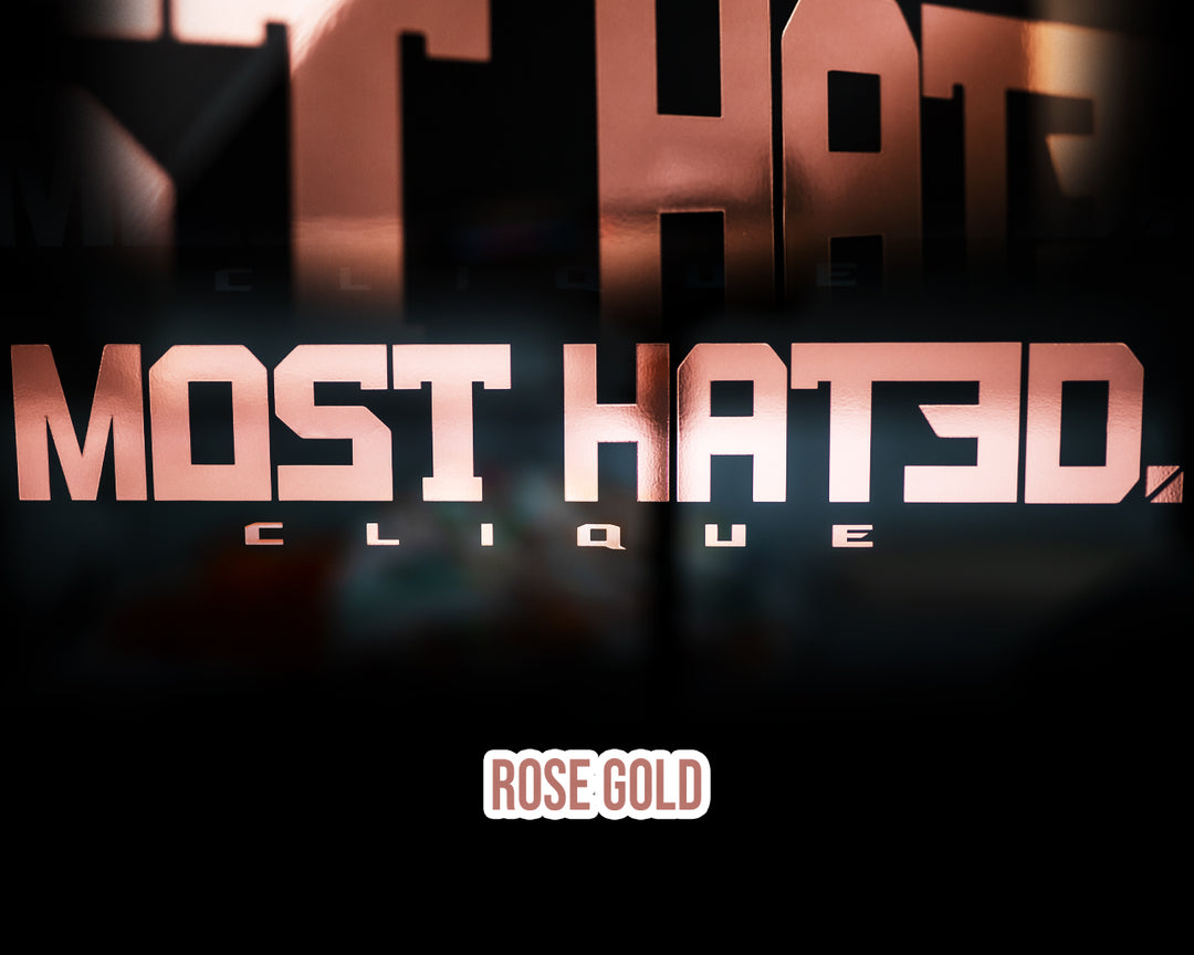 Most Hated Clique Sticker groß in Rosé Gold Chrome – hochwertiger Auto Aufkleber 380×65 mm